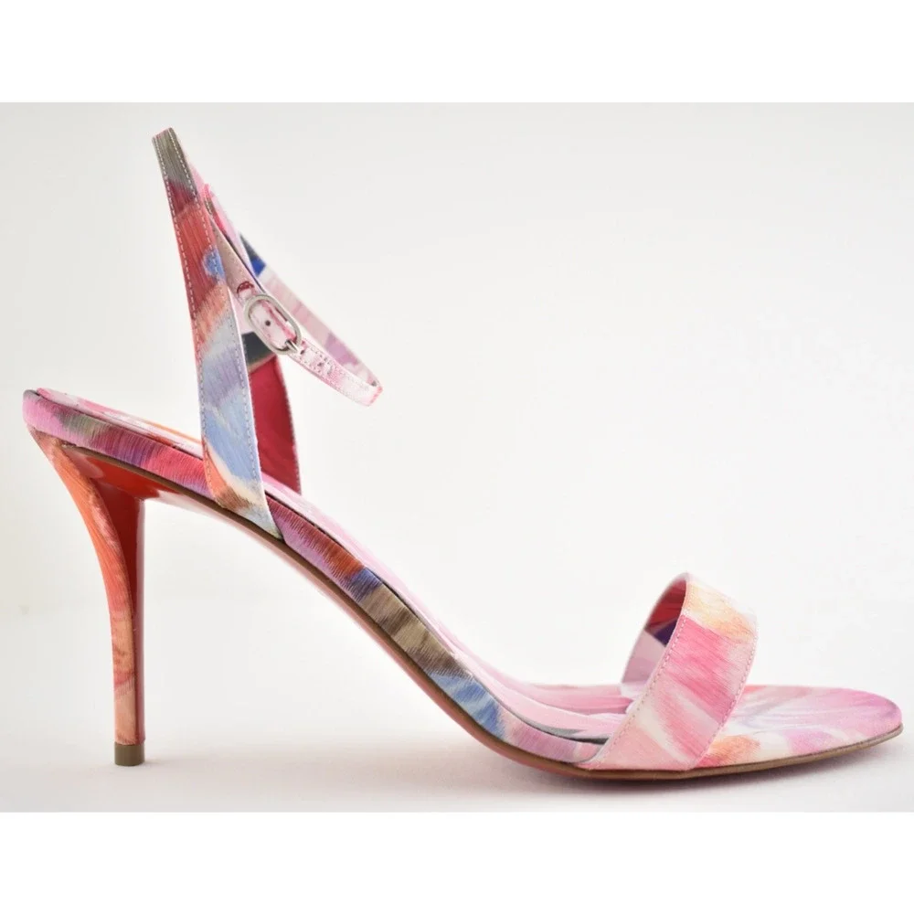 Christian Louboutin Miss Z Sandal 80 Pink Floral Ankle Strap Sandal Heel Pump 40